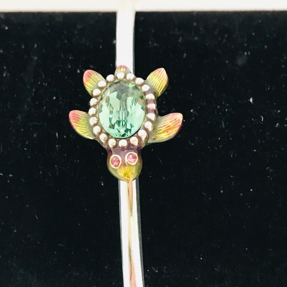 Brighton Turtle Bangle Bracelet -Green Crystal Enamel Scrollwork Heart- Signed B